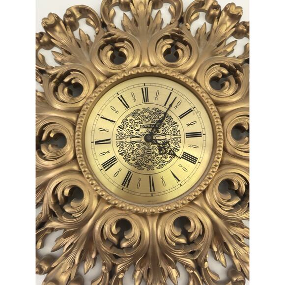 Vintage Large Ornate Mid-Century Syroco Quartz Wall Clock – 22” Diameter - Picture 2 of 11